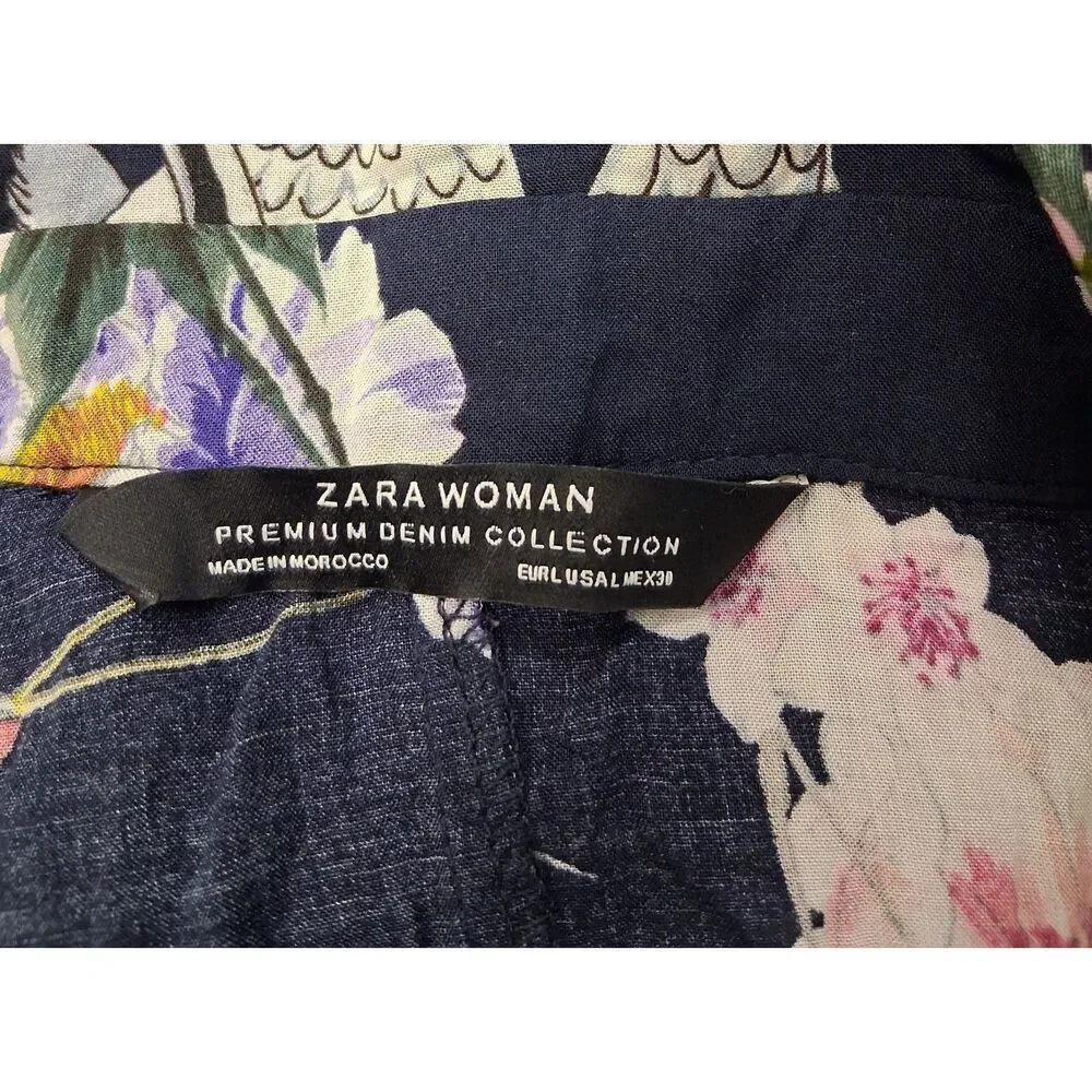 Zara collection womens medium long boho resort maxi dress blue floral beach